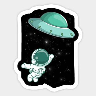 Floating astronaut Ufo alien abduction funny cute spaceship moon mars cosmic space Sticker